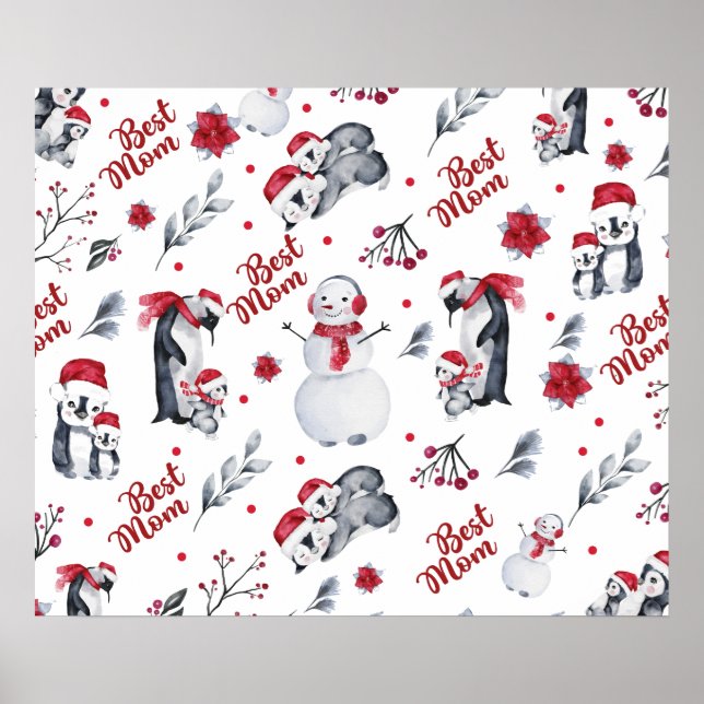Best Mum Penguin Christmas pattern Poster (Front)