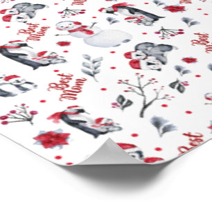 Best Mum Penguin Christmas pattern Poster