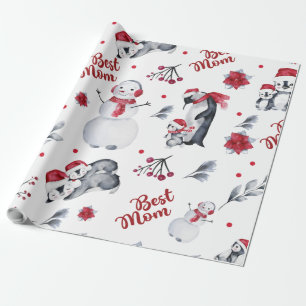 Best Mum Penguin Christmas pattern Wrapping Paper