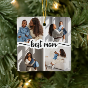 Best Mum Personalised 4 Photo Collage Ceramic Ornament