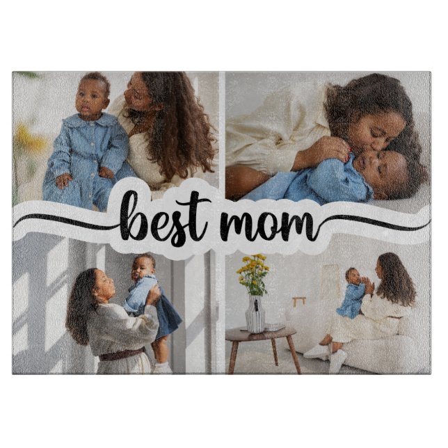 Best Mum Personalised 4 Photo Collage Cutting Board (Front)