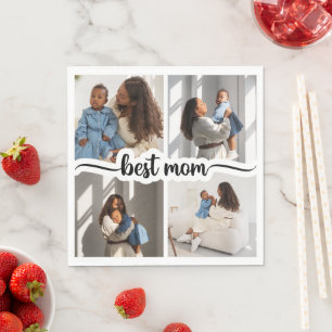 Best Mum Personalised 4 Photo Collage Napkin