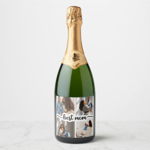 Best Mum Personalised 4 Photo Collage Sparkling Wine Label
