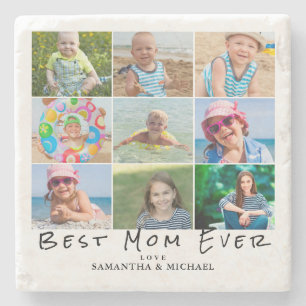 Best Mum Photo Collage Birthday Stone Coaster