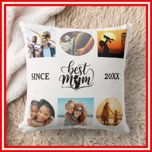 Best Mum Photo Collage Elegant Script Heart Cushion