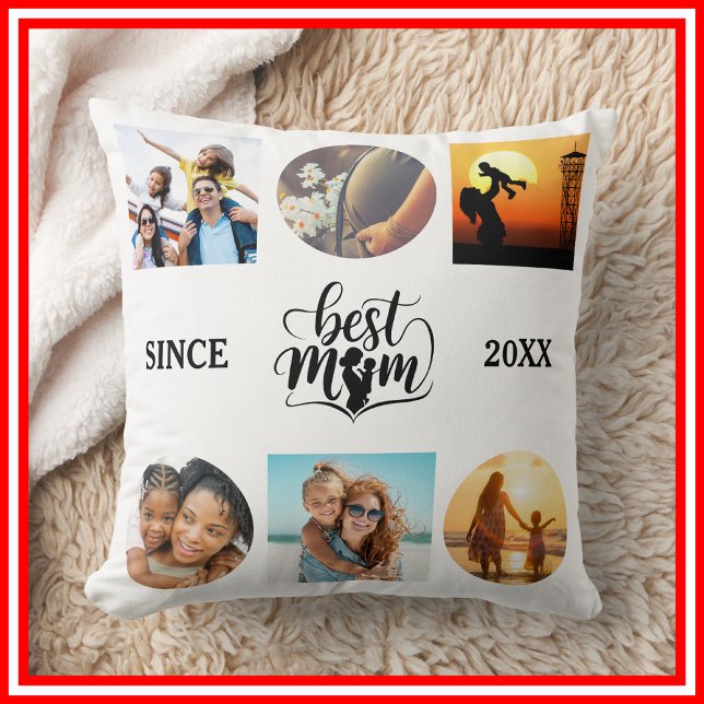 Best Mum Photo Collage Elegant Script Heart Cushion (Creator Uploaded)