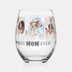 Best Mum Photo Collage Mothers Day Stemless Wine Glass