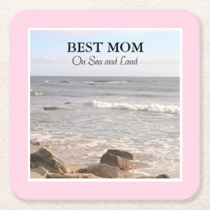 Best Mum Photo of Wavy Atlantic Ocean Blue Sky Square Paper Coaster