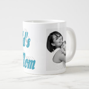 Best Mum photo sky blue text Large Coffee Mug