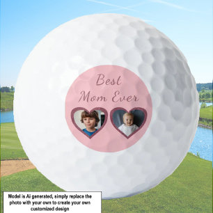 Best Mum Pink Hearts 2 Kids Custom Photo Collage Golf Balls