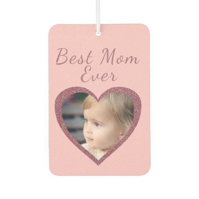 Best Mum Pink Hearts Custom Kids Photo Car Air Freshener (Front)