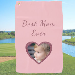 Best Mum Pink Hearts Custom Kids Photo Golf Towel