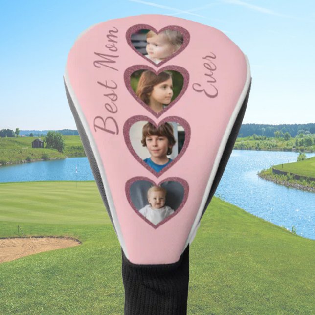 Best Mum Pink Hearts Kids Photo Collage  Golf Head Cover (Creator Uploaded)