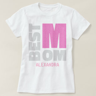 Best Mum Pink Silver Glitter Name Customised T-Shirt