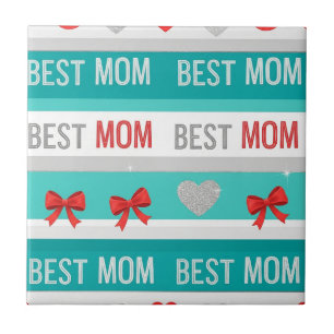 Best Mum Pop Art Hearts & Bows Retro Ceramic Tile
