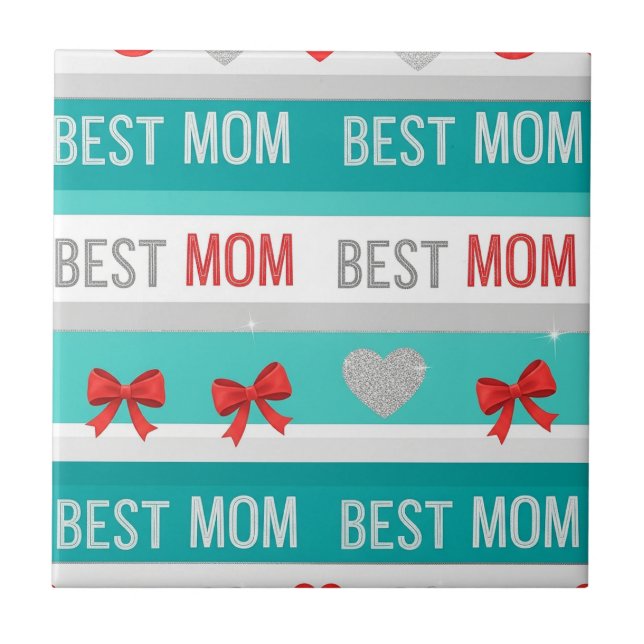 Best Mum Pop Art Hearts & Bows Retro Ceramic Tile (Front)