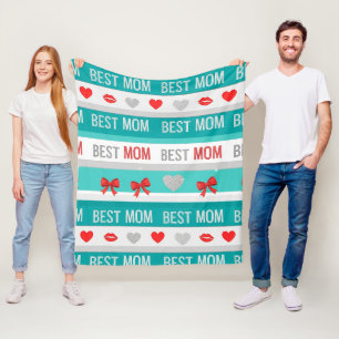 Best Mum Pop Art Hearts & Bows Retro Fleece Blanket
