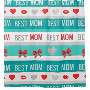 Best Mum Pop Art Hearts & Bows Retro Shower Curtain