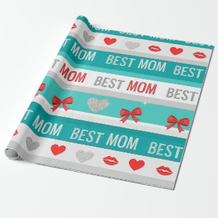 Best Mum Pop Art Hearts & Bows Retro Wrapping Paper