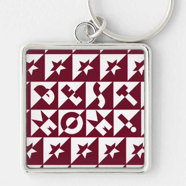 Best Mum Red and White Pattern with Stars Key Ring (Front)