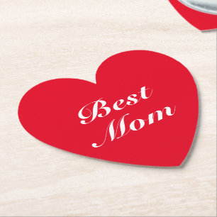 Best Mum red classic script elegant stylish heart Paper Coaster