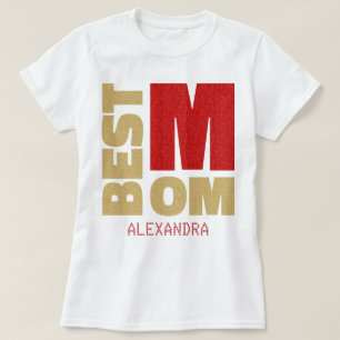 Best Mum Red Gold Glitter Name Customised T-Shirt
