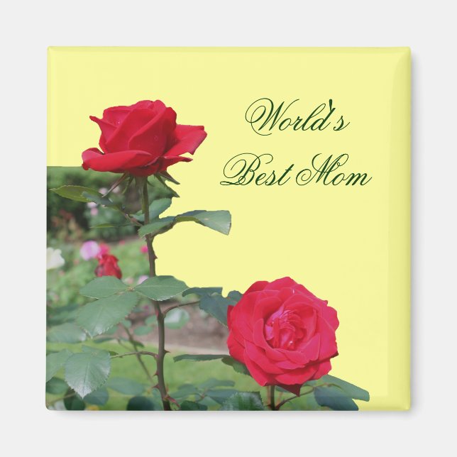Best Mum Red Roses Flower Photo Magnet (Front)