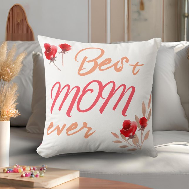 Best Mum Red Roses Watercolor Mother Cushion (Creator Uploaded)