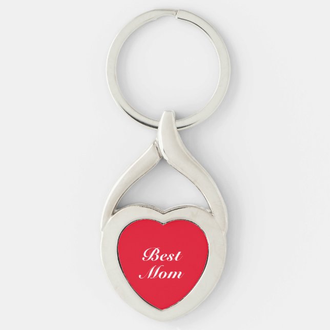 Best Mum red white classic script elegant heart Key Ring (Front)