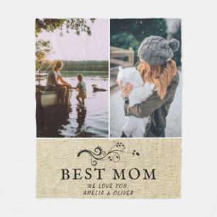Best Mum Rustic Foliage 2 Custom Photos Mother  Fleece Blanket