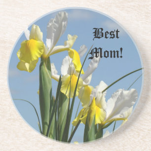 Best Mum! sandstone coasters Iris Flowers