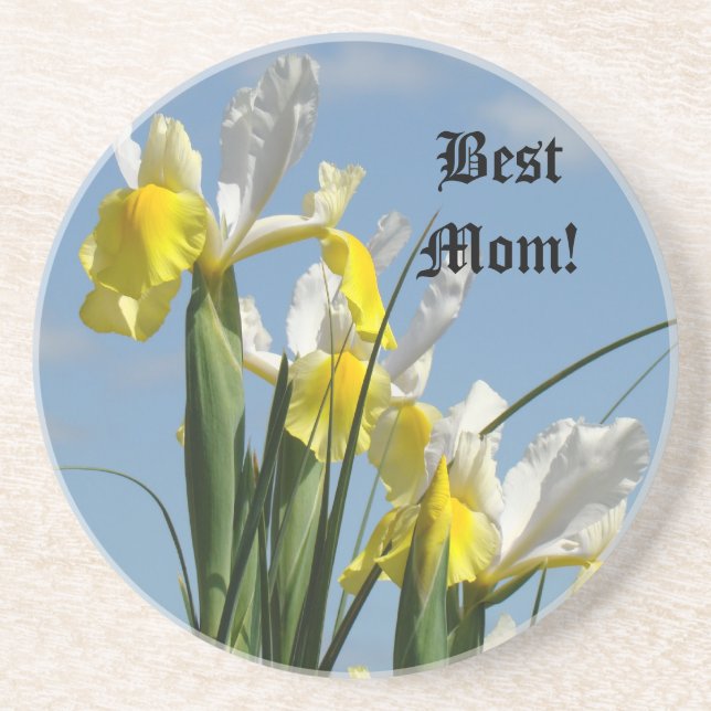 Best Mum! sandstone coasters Iris Flowers (Front)
