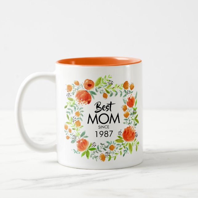 Best Mum Since Watercolor Floral Coffee Mug (Left)