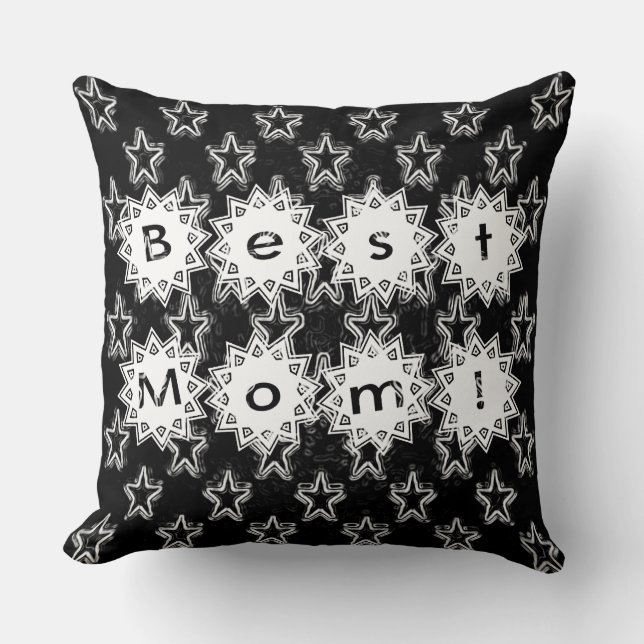 Best Mum Stars in Neon White and Black Background Cushion (Front)