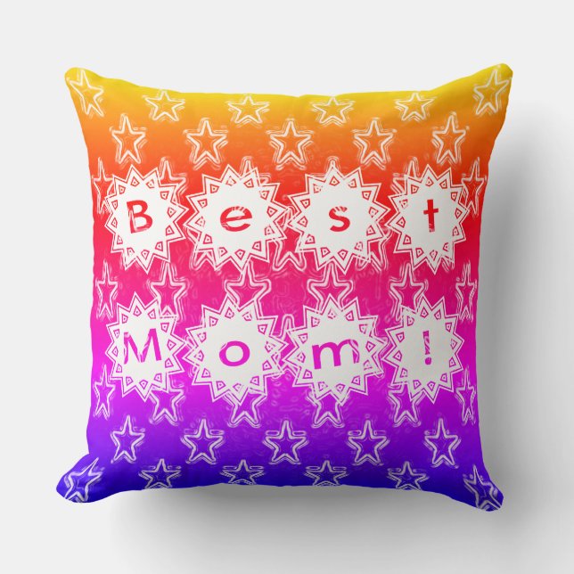 Best Mum Stars White Neon and Colourful Background Cushion (Front)