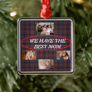 Best Mum Tartan Plaid 4 photos Hand-written script Metal Ornament