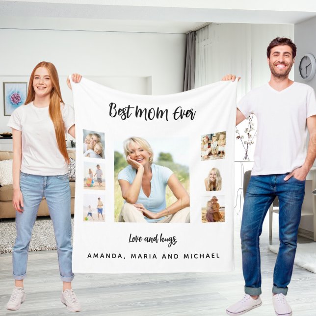 Best mum white black photo collage Mother's Day Fleece Blanket (Creator Uploaded)