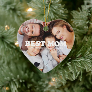 Best Mum white custom two photo personalised text Ceramic Ornament