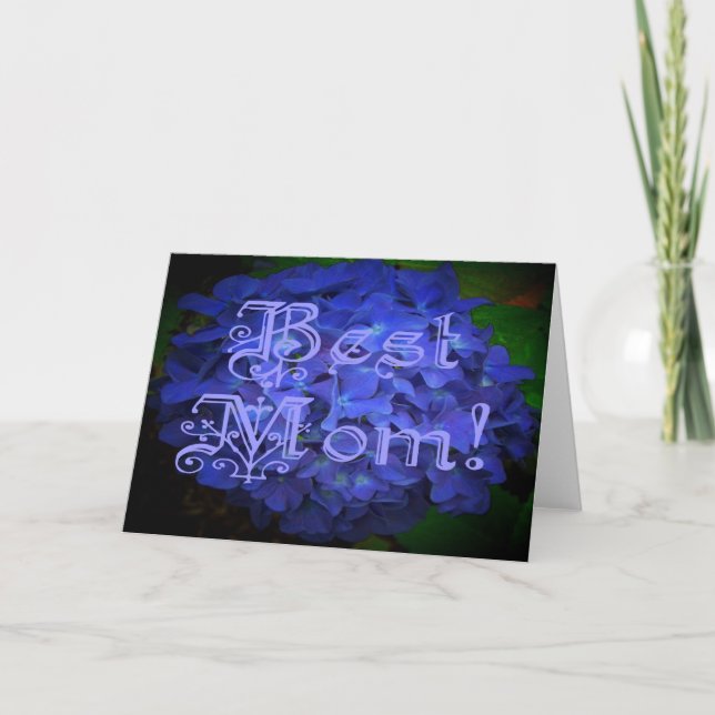 Best Mum with Blue Flower Background Card (Front)