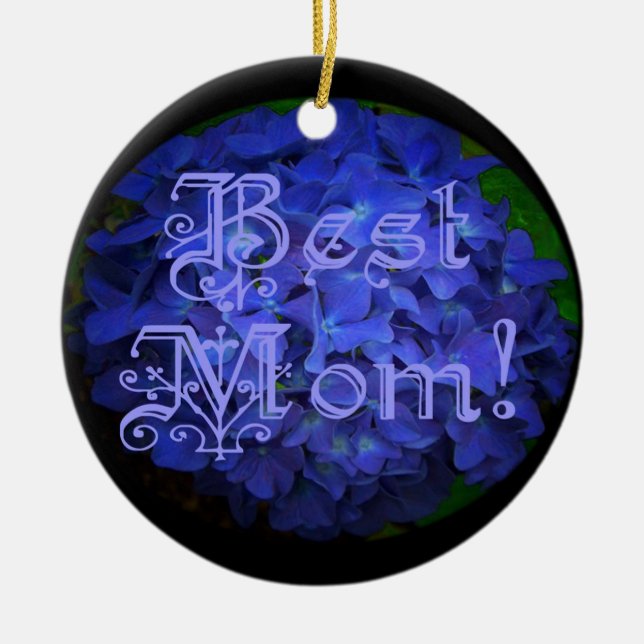 Best Mum with Blue Flower Background Ceramic Ornament (Front)