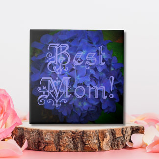 Best Mum with Blue Flower Background Ceramic Tile