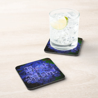 Best Mum with Blue Flower Background Coaster