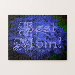 Best Mum with Blue Flower Background Jigsaw Puzzle