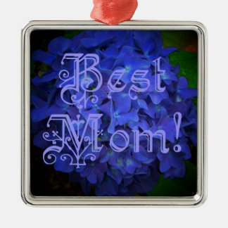 Best Mum with Blue Flower Background Metal Ornament