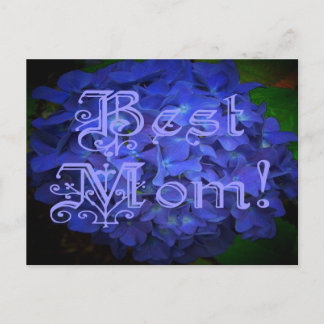 Best Mum with Blue Flower Background Postcard