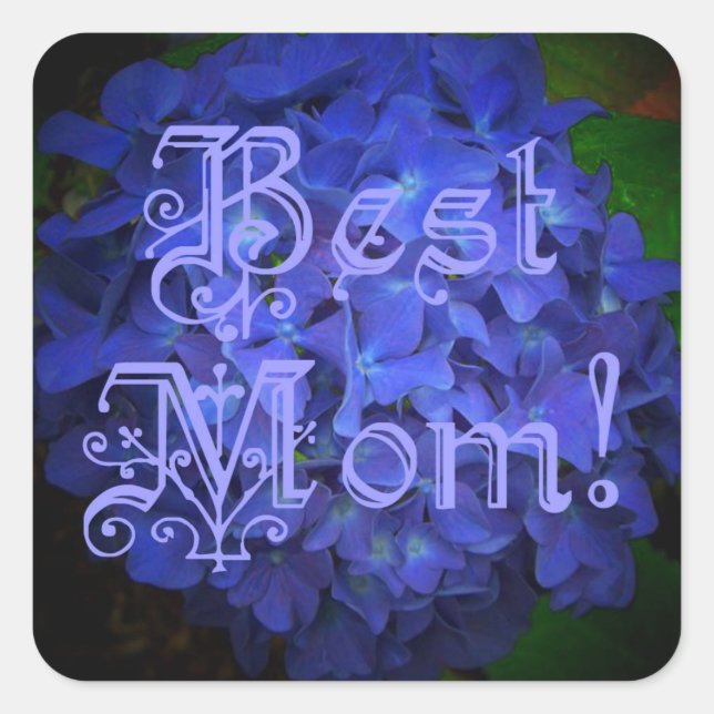 Best Mum with Blue Flower Background Square Sticker (Front)