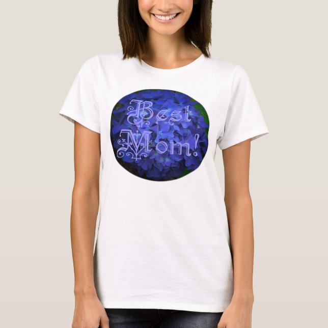 Best Mum with Blue Flower Background T-Shirt (Front)