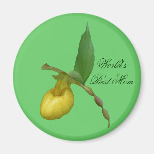 Best Mum Yellow Lady Slipper Flower Photo Magnet