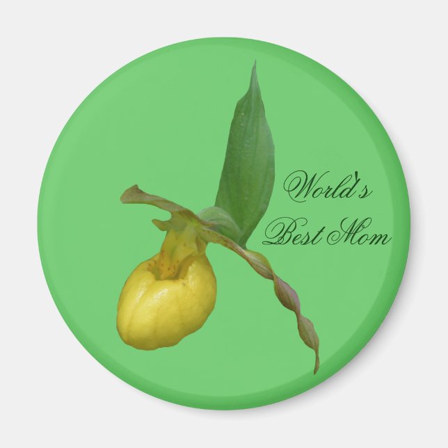 Best Mum Yellow Lady Slipper Flower Photo Magnet (Front)