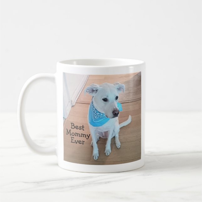 Best Mummy Ever Cute Puppy Dog Wearing Blue Scarf Coffee Mug (Left)
